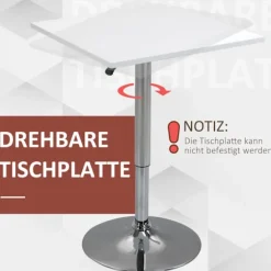 Justerbart Barbord – Firkantet, 69-91 cm, Hvid/Sølv