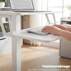 Justerbart, rullende hæve-sænkebord med tastaturbakke, hvid