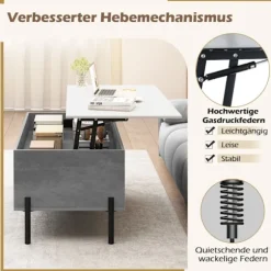 Justerbart sofabord med løfteplade, opbevaring, grå