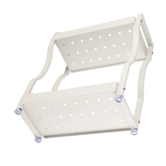Kaffebar Opbevaringsstativ Dobbeltlags Skabshylde Rustfrit Stål Bordplade Organizer med Håndtag Hvid 30cm / 11.8in