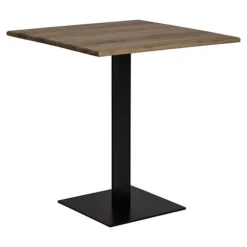 Kaffebord i røget eg med sort metalbase 70 x 70 x 75 cm brun