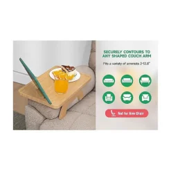 Kaffebordbakke i bambus - Sidebord med clips til brede sofaer, sammenklappelig armlænsbakke med 360° drejelig overflade