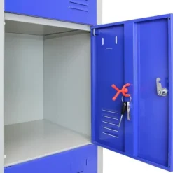 Kasse - Blå - 4 Døre - Låsbar - Stål - Fitnesscenter, Skole