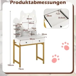 Katteformet sminkebord med spejl, LED-lys og skuffer