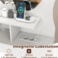 Katteformet sminkebord med spejl, LED-lys og skuffer