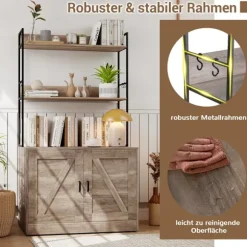 Kattegrusskab med bogreol, grå, multifunktionel