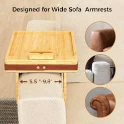 [KK] Drejeligt armlæn kompatibelt med sofa - 2-lags sofabakke med opbevaringsrum - Træ sidebord kompatibelt med stue Natural Wood Color