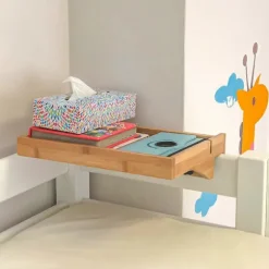 [KK] Sengehylde Clip-on Hængende Hylde Bordbakke med 2 Kabelåbninger, NKD01-N 30x25x9cm Nature