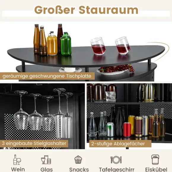 Køkken barbord med opbevaringsplads & fodstøtte & justerbare fødder køkkenbord bordstang sort