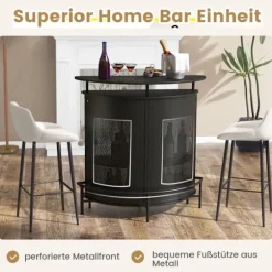 Køkken barbord med opbevaringsplads & fodstøtte & justerbare fødder køkkenbord bordstang sort