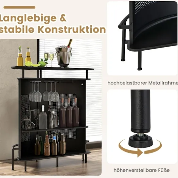 Køkken barbord med opbevaringsplads & fodstøtte & justerbare fødder køkkenbord bordstang sort