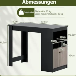 Køkken Barbord med vinreoler & opbevaringshylder, sort