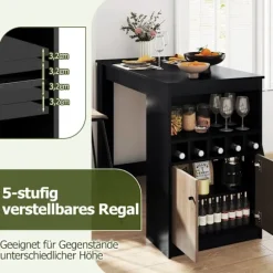 Køkken Barbord med vinreoler & opbevaringshylder, sort