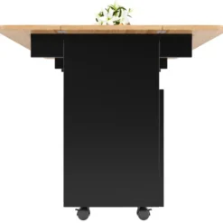 Køkkenø med aftagelig serveringsvogn, multifunktionel med opbevaringsplads, trælook, sort, moderne Black + Natural