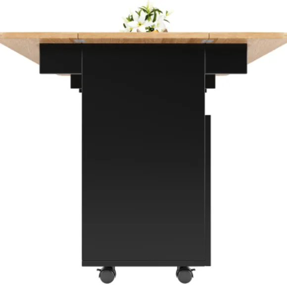 Køkkenø med aftagelig serveringsvogn, multifunktionel med opbevaringsplads, trælook, sort, moderne Black + Natural