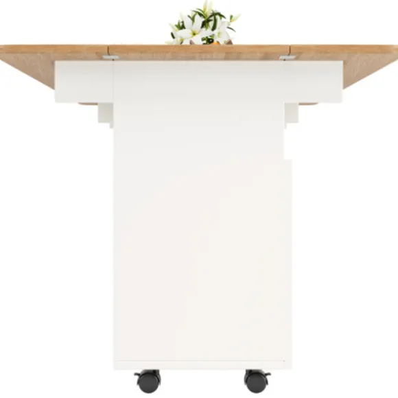 Køkkenø med aftagelig serveringsvogn, multifunktionel med opbevaringsplads, trælook, hvid, moderne Natural + Silver+Grey + White
