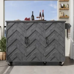 Køkkenø med hjul og udtrækkeligt design, håndklædeholder & justerbare hylder, 3 skuffer, 118x92cm Gray