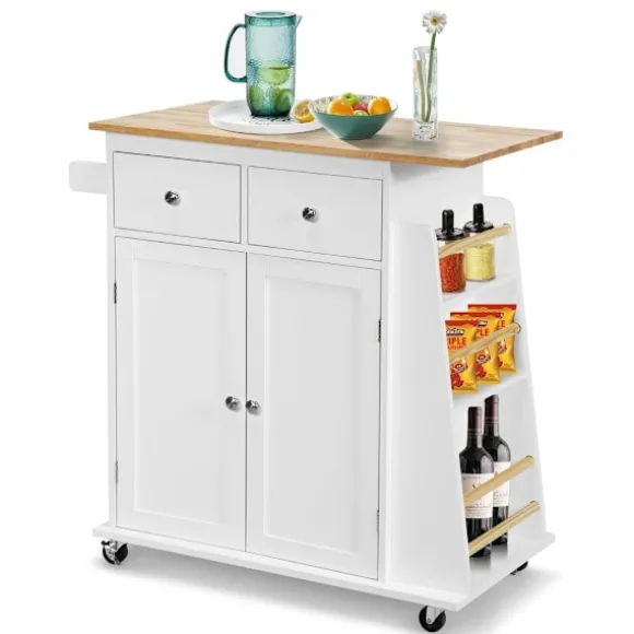 Køkkenø med opbevaring rullende serveringsvogn i gummi 88 x 46 x 89,5 cm Hvid