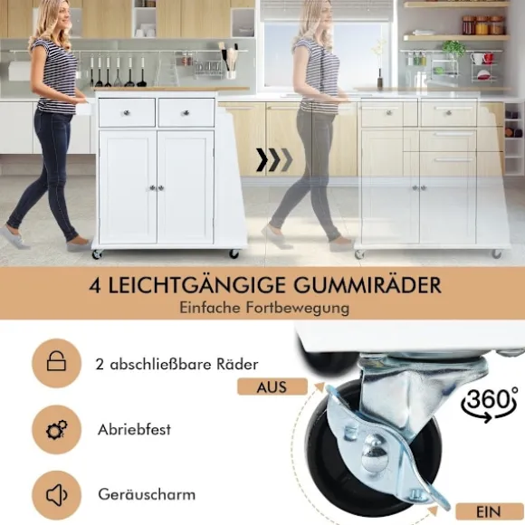 Køkkenø med opbevaring rullende serveringsvogn i gummi 88 x 46 x 89,5 cm Hvid