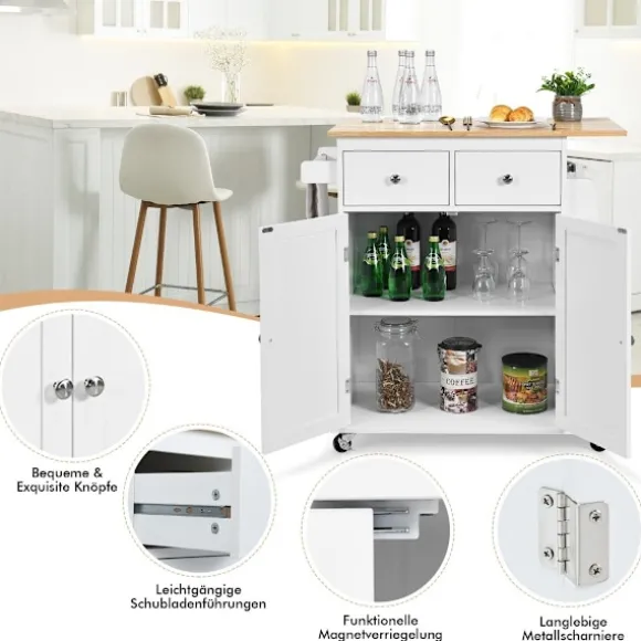 Køkkenø med opbevaring rullende serveringsvogn i gummi 88 x 46 x 89,5 cm Hvid