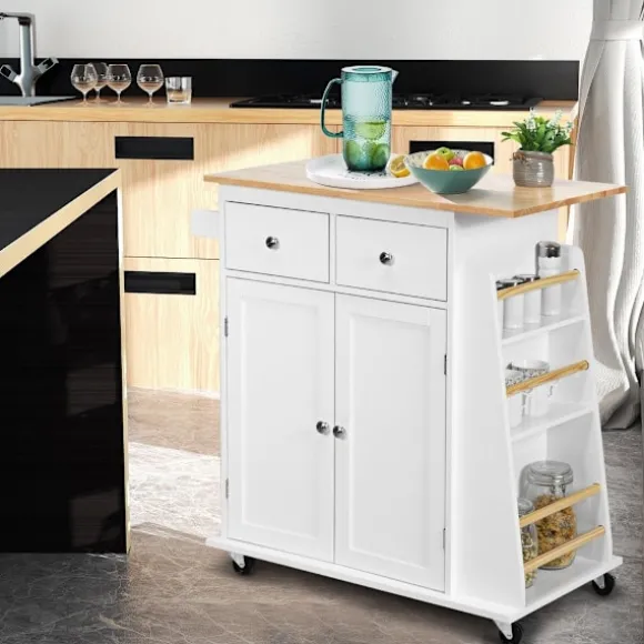 Køkkenø med opbevaring rullende serveringsvogn i gummi 88 x 46 x 89,5 cm Hvid