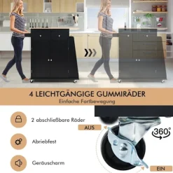 Køkkenø med opbevaring Rullende serveringsvogn af gummitræ 88 x 46 x 89,5 cm Sort