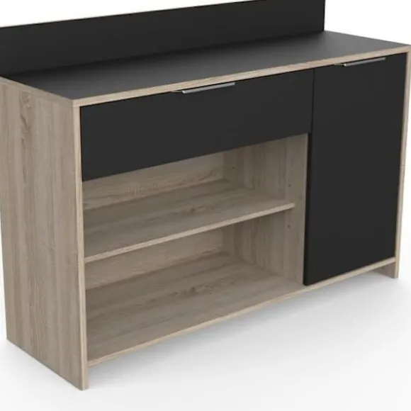 Køkken skænk - Rå eg og sort indretning - Moderne - 1 dør - MIKE - L 123 cm Ek och svart dekor