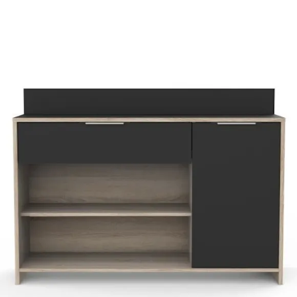 Køkken skænk - Rå eg og sort indretning - Moderne - 1 dør - MIKE - L 123 cm Ek och svart dekor