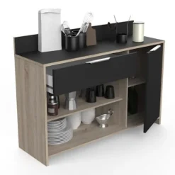 Køkken skænk - Rå eg og sort indretning - Moderne - 1 dør - MIKE - L 123 cm Ek och svart dekor