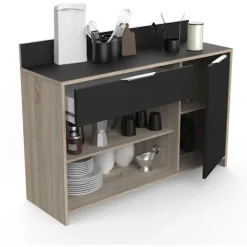 Køkken skænk - Rå eg og sort indretning - Moderne - 1 dør - MIKE - L 123 cm Ek och svart dekor