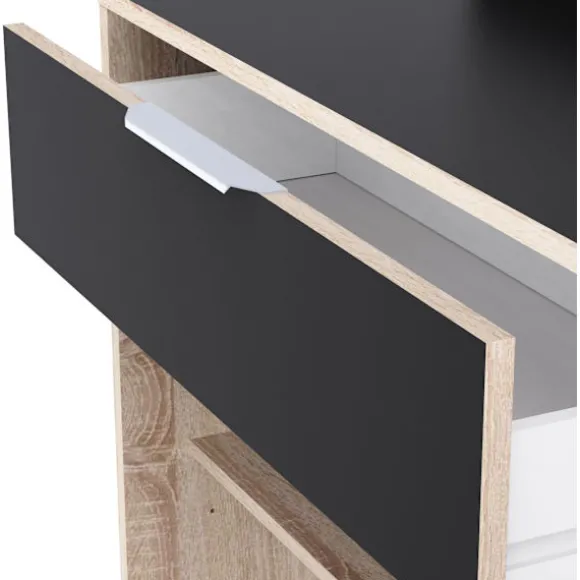 Køkken skænk - Rå eg og sort indretning - Moderne - 1 dør - MIKE - L 123 cm Ek och svart dekor