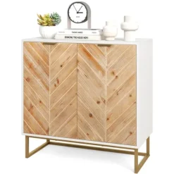 Køkken skænk 80 x 40 x 80 cm COSTWAY, Døre, Metalfødder, Opbevaringsenhed til Stue Spisestue Entré, Hvid Vitt och naturligt