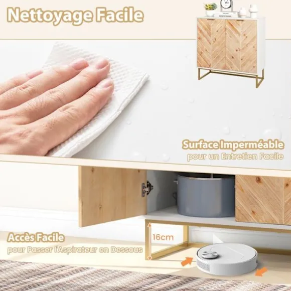 Køkken skænk 80 x 40 x 80 cm COSTWAY, Døre, Metalfødder, Opbevaringsenhed til Stue Spisestue Entré, Hvid Vitt och naturligt