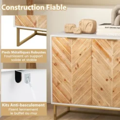 Køkken skænk 80 x 40 x 80 cm COSTWAY, Døre, Metalfødder, Opbevaringsenhed til Stue Spisestue Entré, Hvid Vitt och naturligt
