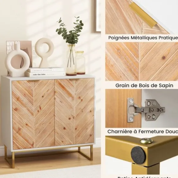 Køkken skænk 80 x 40 x 80 cm COSTWAY, Døre, Metalfødder, Opbevaringsenhed til Stue Spisestue Entré, Hvid Vitt och naturligt