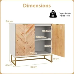 Køkken skænk 80 x 40 x 80 cm COSTWAY, Døre, Metalfødder, Opbevaringsenhed til Stue Spisestue Entré, Hvid Vitt och naturligt