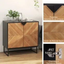 Køkken skænk 80 x 40 x 80 cm COSTWAY, Døre, Metalfødder, Opbevaringsenhed til Stue Spisestue Entré, Sort Svart och naturlig