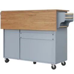 Køkkenø 110x45-75x92cm blå - Moderne multifunktionelt skab med vintage mønster, kan bruges som spisebord/serveringsvogn, opbevaringsplads Baby Blue