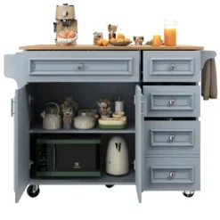Køkkenø 110x45-75x92cm blå - Moderne multifunktionelt skab med vintage mønster, kan bruges som spisebord/serveringsvogn, opbevaringsplads Baby Blue