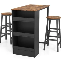 Køkkenbord med 2 taburetter, pladsbesparende bistrobord, bordbord, spisebordssæt, barbord