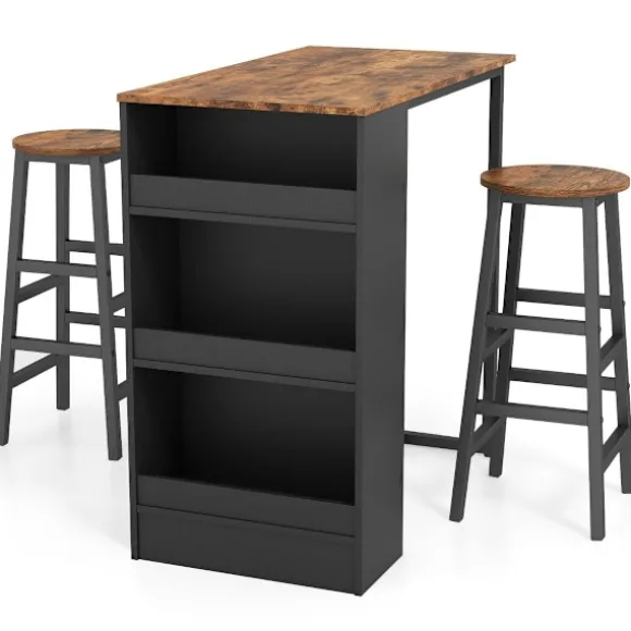 Køkkenbord med 2 taburetter, pladsbesparende bistrobord, bordbord, spisebordssæt, barbord