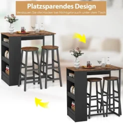 Køkkenbord med 2 taburetter, pladsbesparende bistrobord, bordbord, spisebordssæt, barbord