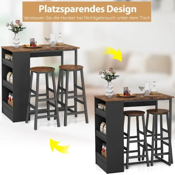 Køkkenbord med 2 taburetter, pladsbesparende bistrobord, bordbord, spisebordssæt, barbord