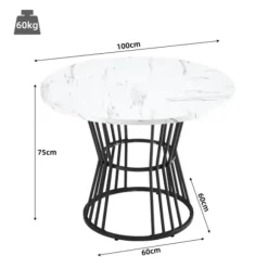 Køkkenbord med hvid marmorplade og metalben, robust metalstel, moderne spisebord, 1 stk Black