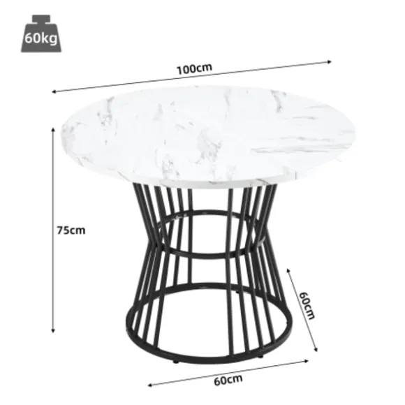Køkkenbord med hvid marmorplade og metalben, robust metalstel, moderne spisebord, 1 stk Black