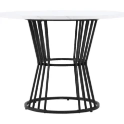 Køkkenbord med hvid marmorplade og metalben, robust metalstel, moderne spisebord, 1 stk Black