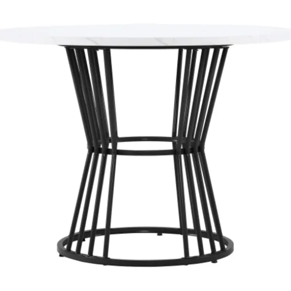 Køkkenbord med hvid marmorplade og metalben, robust metalstel, moderne spisebord, 1 stk Black