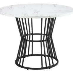 Køkkenbord med hvid marmorplade og metalben, robust metalstel, moderne spisebord, 1 stk Black