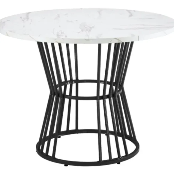 Køkkenbord med hvid marmorplade og metalben, robust metalstel, moderne spisebord, 1 stk Black