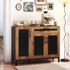 Køkkenbuffet med Skuffe og 3 Døre COSTWAY 120 x 41 x 95 cm, Aftagelige Hylder, Opbevaringsorganisator til Entré Stue